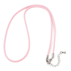 Pink 2мм круглый нейлоновый миланский шнур для изготовления ожерелья, с латунными выводами и 303 застежками из лобстера из нержавеющей стали, цвет нержавеющей стали, розовые, 18.50~18.70 дюйм (47~47.5 см)