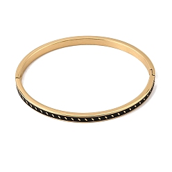 Black 304 Stainless Steel Enamel Hinged Cuff Bangles for Women, Ion Plating(IP), Real 18K Gold Plated, Black, Inner Diameter: 1.97x2.36 inch(5x6cm)