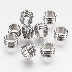 Stainless Steel Color 202 Stainless Steel Beads, Grooved Column, Stainless Steel Color, 8x5mm, Hole: 6mm