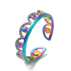 Rainbow Color Ионное покрытие (ip) 304 открытая манжета с короной из нержавеющей стали для женщин, Радуга цветов, размер США 6 1/2 (16.9 мм)