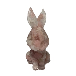 Pink Opal Resin Rabbit Display Decoration, with Natural  Pink Opal Chips Inside for Home Office Desk Decoration, 45x50x95mm