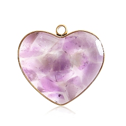 Amethyst Natural Amethyst Pendants, with Stainless Steel Findings, Heart Charms, 20mm