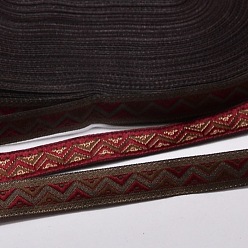 Dark Red Polyester Ribbons, with Wave Pattern, Jacquard Ribbon, Dark Red, 1/2 inch(12mm), 33yards/roll(30.1752m/roll)
