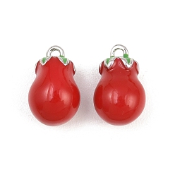 Real Platinum Plated Brass Enamel Pendants, Eggplant Charms, Real Platinum Plated, 15x9.5mm, Hole: 1.4mm