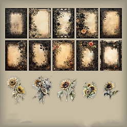 Gold Flower Scrapbook Paper Pads & PET Stickers Set, for DIY Album Scrapbook, Background Paper, Diary Decoration, Gold, 140x100mm, 30pcs/set