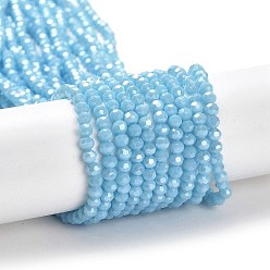 Light Sky Blue Electroplate Opaque Glass Beads Strands, Faceted(32 Facets), Pearl Luster Plated, Round, Light Sky Blue, 3mm, Hole: 0.8mm, about 164~166pcs/strand, 19.69~19.88 inch(50~50.5cm)