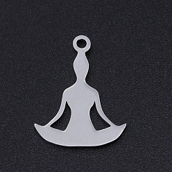 Stainless Steel Color Chakra Theme, 201 Stainless Steel Laser Cut Pendants, Yoga, Stainless Steel Color, 18x14x1mm, Hole: 1.4mm