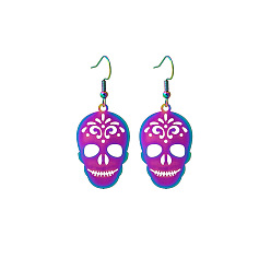 E5763-5/Skull Colorful Gradient Plating Earrings for Halloween Party Costume Accessories