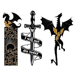 Black Acrylic Bookmarks Set, Rectangle/Dragon/Sword Bookmark, School Office Supplies, Black, 170x60mm, 3pcs/set