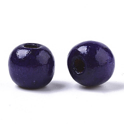 Bleu Ardoise Foncé Perles de bois naturel teintes, ronde, sans plomb, bleu foncé, 10x9mm, Trou: 3mm, environ3000 pcs / 1000 g