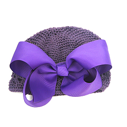 Medium Purple Handmade Crochet Baby Beanie Costume Photography Props, with Grosgrain Bowknot, Medium Purple, 180mm