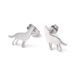 Stainless Steel Color Wolf 304 Stainless Steel Stud Earrings for Women, Stainless Steel Color, 11x11mm, Pin: 0.7mm