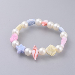 Colorful Kids Stretch Bracelets, with Acrylic Imitated Pearl and Colorful Acrylic Beads, Colorful, 1-3/4 inch(4.4cm)