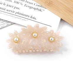 PeachPuff Flower PVC Large Claw Hair Clips, with Plastic Imitation Pearl, Hair Accessories for Women & Girls, PeachPuff, 51x105x51mm