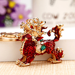 Zhaocai Qilinjiu Red Sparkling Diamond Fox Car Keychain Women's Bag Charm Metal Keyring Gift