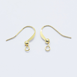 Real 18K Gold Plated Long-Lasting Plated Brass French Earring Hooks, Flat Earring Hooks, Ear Wire, with Horizontal Loop, Nickel Free, Real 18K Gold Plated, 19x17x3mm, Hole: 1.5mm, 21 Gauge, Pin: 0.7mm
