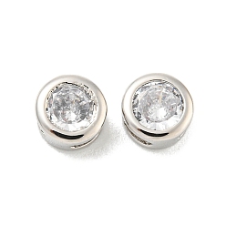 Платина Латунные микро проложить кубического циркония бусы, плоско-круглые, без свинца, без никеля и без кадмия, прозрачные, платина, 5.5x4 мм, отверстие : 1.5x2 мм