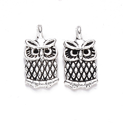 Antique Silver Tibetan Style Alloy Charms, Owl, Cadmium Free & Lead Free, Antique Silver, 14x7x3mm, Hole: 1.4mm, about 1690pcs/1000g