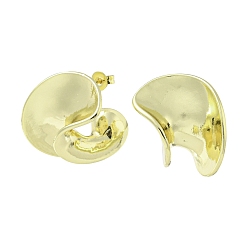 Real 18K Gold Plated Rack Plating Brass Twist Stud Earrings, Half Hoop Earrings, Cadmium Free & Lead Free, Real 18K Gold Plated, 20.5x16.5mm