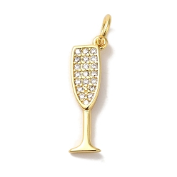 Золотой Кубические подвески из латуни с микропаве, реальный 18 k позолоченный, Мартини чары, бокал прелести, без кадмия и без свинца, золотые, 19x6x1.5 мм, отверстие : 3 мм