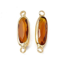 Topaz Transparent K9 Glass Connector Charms, with Light Gold Plated Brass Findings, Faceted, Rectangle Links, Topaz, 22.5x6x3.4mm, Hole: 1.7mm