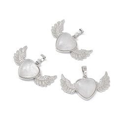 Quartz Crystal Natural Quartz Crystal Pendants, Heart Charms with Wing, with Platinum Tone Brass Findings, 22x37.5x7mm, Hole: 7.5x5mm