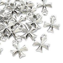 Real Platinum Plated SHEGRACE Brass Cross Charms, Cadmium Free & Nickel Free & Lead Free, Real Platinum Plated, 10x8x2mm, Hole: 1.2mm