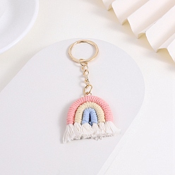Pink Cotton Rainbow Tassel Keychain, Metal Key Ring Chain, Pink, 9cm