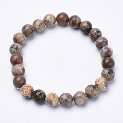 Flower Agate Natural Flower Agate Beaded Stretch Bracelets, Round, 1-3/4 inch~2-1/8 inch(48~54mm)
