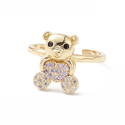 Lilac Bear Cubic Zirconia Cuff Ring, Real 16K Gold Plated Brass Open Ring Jewelry for Women, Lilac, 2mm, Inner Diameter: 17mm.