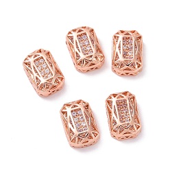 Lavender Eco-friendly Brass Micro Pave Cubic Zirconia Multi-strand Links, Rack Plating, Cadmium Free & Lead Free, Rectangle Octagon, Rose Gold, Lavender, 12x8x5mm, Hole: 1.2mm