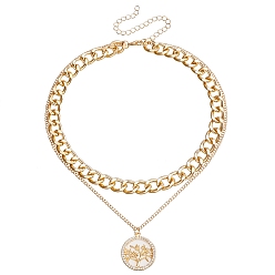 Золотой Сплав кристаллов горного хрусталя и смолы белая ракушка кулон дерево жизни двухслойные ожерелья, ожерелья-цепочки для женщин, золотые, 16.14~19.69 дюйм (41~50 см)