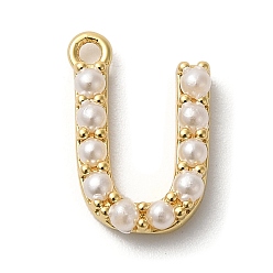 Letter U Подвески из искусственного жемчуга, с латунной фурнитурой , золотые, Буква U, 7~14x13.5~15x3 мм, отверстие : 1.3~1.4 мм