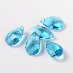 Cyan Faceted Teardrop Glass Pendants, Cyan, 16x9x6mm, Hole: 1mm