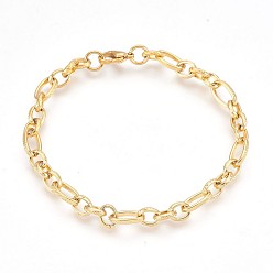 Golden Ion Plating(IP) 304 Stainless Steel Figaro Chain Bracelets, with Lobster Claw Clasps, Golden, 8-3/8 inch(21.3cm), 6mm