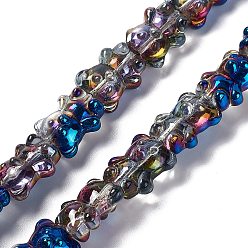 Blue Electroplate Glass Beads Strands, Half Rainbow Plated, Bear, Blue, 15x12x8.5mm, Hole: 1mm, about 44pcs/strand, 25.20 inch(64cm)