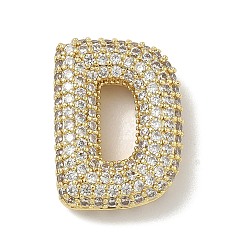 Letter D Латунные микро проложить кубического циркония подвески, без свинца и без кадмия, реальный 18 k позолоченный, Буква D, 22.5x16.5x6 мм, отверстие : 4x2 мм