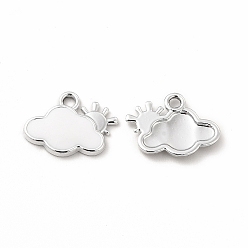 White Alloy Enamel Charms, Cloud with Sun Charm, Platinum, White, 11x14x1.5mm, Hole: 1.6mm