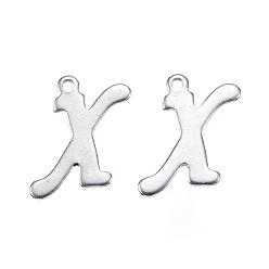 Stainless Steel Color 304 Stainless Steel Letter Charms, Letter.X, Stainless Steel Color, 14x9x0.8mm, Hole: 1mm