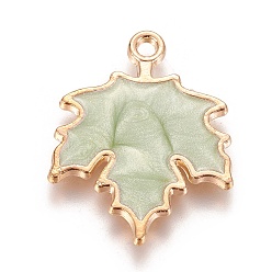 Dark Sea Green Autumn Theme Zinc Alloy Pendants, with Enamel, Maple Leaf, Light Gold, Dark Sea Green, 24x19x2mm, Hole: 1.6mm