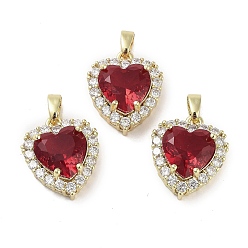 Коричневый Настоящие позолоченные подвески из латуни с микропаве из кубического циркония, со стеклом, долговечный, без кадмия и без свинца, сердце, коричневые, 18 мм, отверстие : 17x15x7 мм