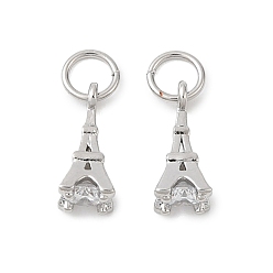 Платина Латунные микро проложить кубического циркония прелести, Эйфелева башня, платина, 11x4.5 мм, отверстие : 3 мм