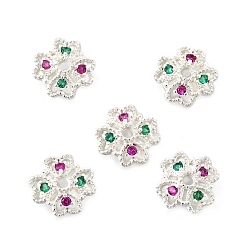 Серебро Колпачки для бусин из цветочной латуни с микропаве из кубического циркония, стойки покрытие, долговечный, без свинца и без кадмия, серебряные, 6.5x6.5x2.5 мм, отверстие : 1 мм