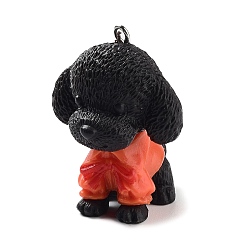 Black Opaque Resin Puppy Pendants, Dog Charms with Platinum Plated Iron Loops, Black, 40x30x31.5mm, Hole: 2mm