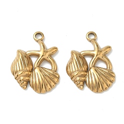 Морская звезда 304 подвески из нержавеющей стали, ионное покрытие (ip), реальный 18 k позолоченный, морская звезда в форме ракушки, 30.5x23x4 мм, отверстие : 3 мм