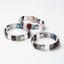Mixed Stone Gemstone Beaded Stretch Bracelets, Faceted, Rectangle, 2 inch~2-1/4 inch(53~58mm)