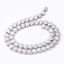Platinum Plated Electroplate Non-magnetic Synthetic Hematite Beads Strands, Frosted, Faceted, Heart, Platinum Plated, 8x8x3mm, Hole: 0.5mm, about 54pcs/strand, 15.94 inch(40.5cm)