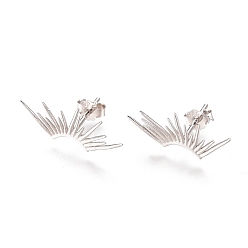 Platinum Rhodium Plated 925 Sterling Silver Stud Earrings, with S925 Stamp, with Ear Nuts, Platinum, 18.5x8.7mm, Pin: 0.6mm