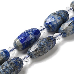 Lapis Lazuli Natural Lapis Lazuli Beads Strands, with Seed Beads, Faceted, Oval, 20.5~26x8.5~12mm, Hole: 1mm, about 13~14pcs/strand, 15.35~15.55''(39~39.5cm)