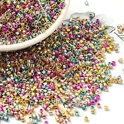 Mixed Color Electroplate Glass Seed Beads, Metallic Colours, Cylinder, Mixed Color, 2x1.5mm, Hole: 1mm, about 58967pcs/pound